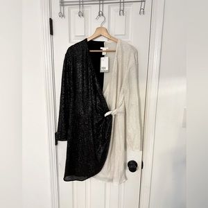 H&M black and white sequence tuxedo dress - Medium